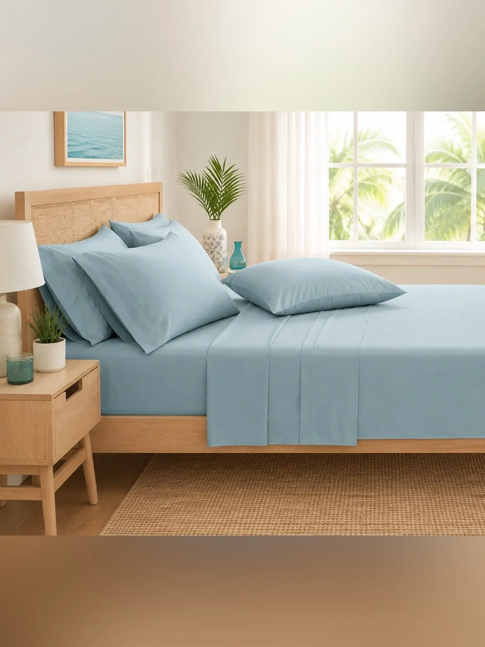 Hotel Signature King 800 TC 100% Cotton Sateen Sheet Set 6 Pc Mint Lt Blue NEW